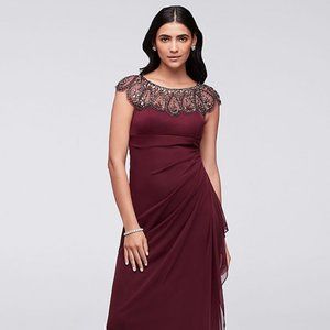 Xscape Burgundy Beaded Neckline bridesmaids/mother of the bride dress, size 12